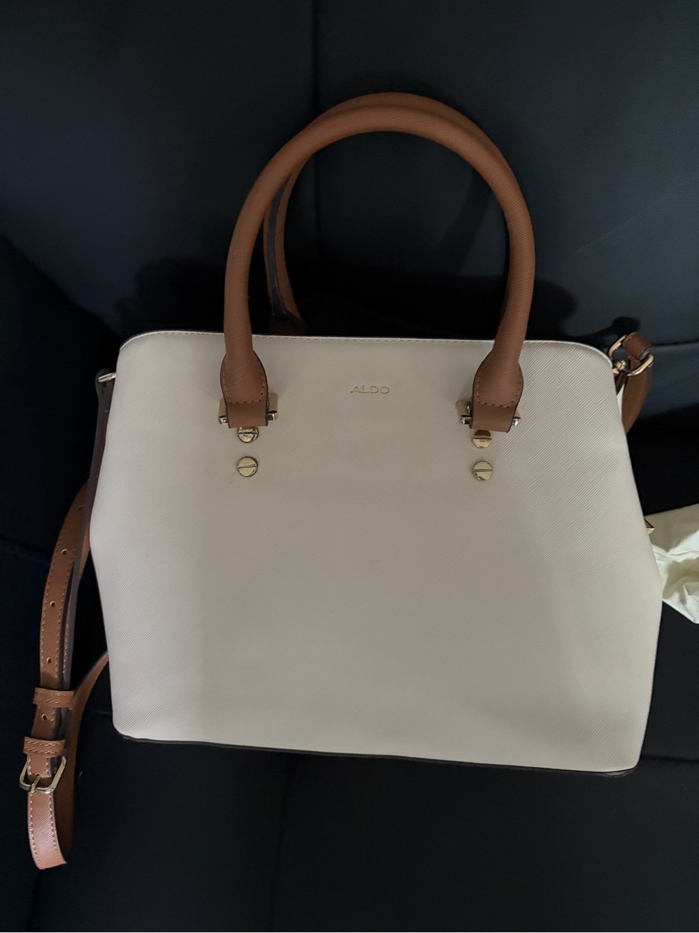 ALDO Cream Satchel with Tan Handles and Strap